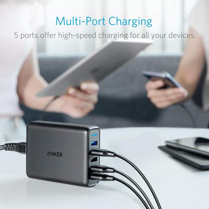 Зарядний пристрій Anker PowerPort Speed 5 63W 5 портів USB з Quick Charge 3.0 та Power IQ для Samsung, iPhone, iPad