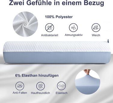BedStory Pillow, Gel Memory Foam Pillow, Orthopedic Pillow, Visco Pillow, Neck Support Pillow with 2 Firmness Levels, Ergonomic Pillow with Washable Cover, 40x60x11cm, blue 40x60x11cm Blue