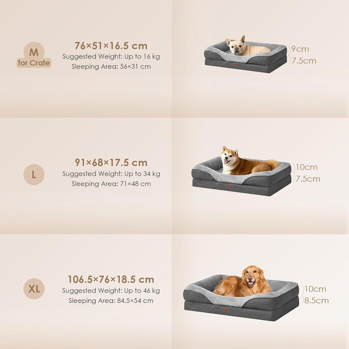 Orthopedic Dog Bed for Large Dogs, Memory Foam, Washable and Waterproof Dog Basket with 4 Sides, Dog Sofa/Dog Couch, Non-Slip, Grey, 106.5x76x18.5 cm
