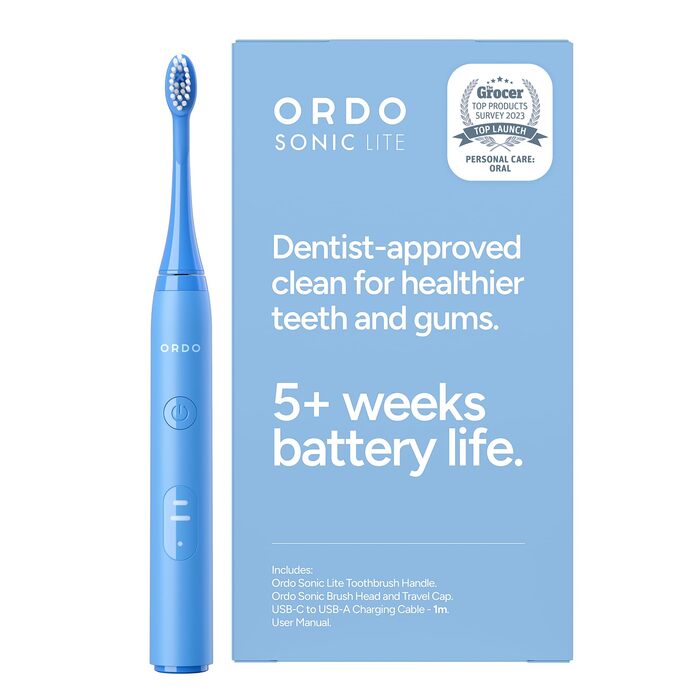 Електрична зубна щітка Ordo Sonic Lite Sky Blue: 35 000 імпульсів/хв, 2 режими, до 5 тижнів роботи, Smart-таймер, водонепроникна, USB-C
