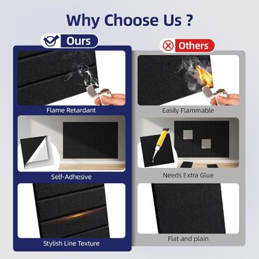 Акустичні панелі Vieshful самоклеючі, 30x30x1 см, звукопоглинаючі стінові панелі з фетру для студії, дому та офісу, чорний колір, 10 шт