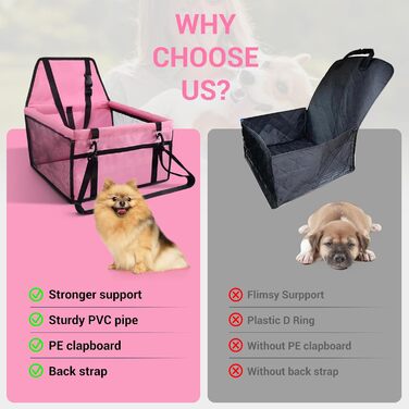 Автокрісло для собак: стабільне, дихаюче, з тканини Оксфорд, для маленьких та середніх собак, рожеве