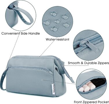 Косметичка для жінок Narwey: дорожня, велика, з широким відкриванням (сіро-блакитний)