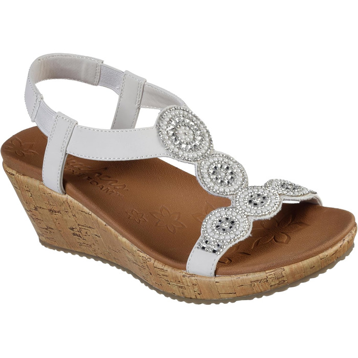 Босоніжки жіночі Skechers Beverlee Date Glam на танкетці, кремовий колір, 38 EU