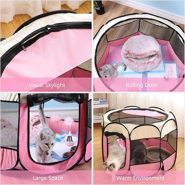 Клітка-загон для собак та котів 73x73x43 см, рожева, портативна, для внутрішнього та зовнішнього використання