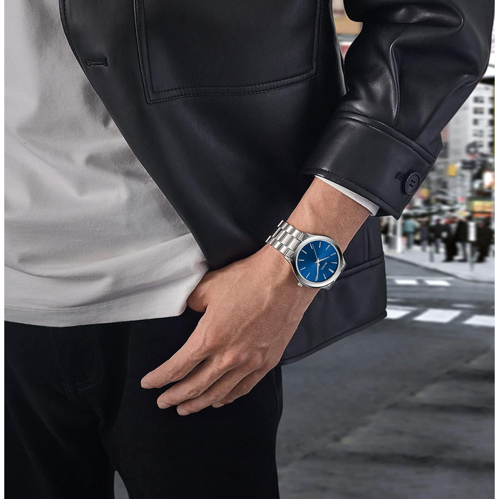 Годинник чоловічий BUREI Minimalist Quartz з нержавіючої сталі 44 мм, блакитно-сріблястий