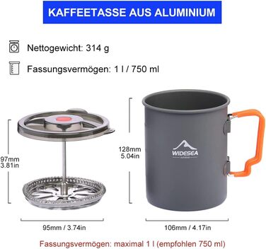Френч-прес для кави Widesea 750 мл для кемпінгу