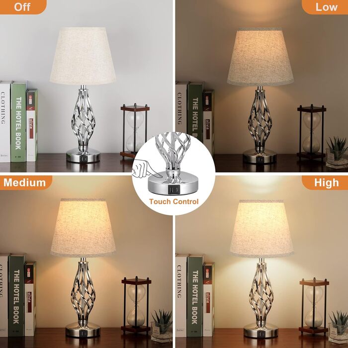 Настільна лампа Kakanuo 2 шт., торшер з торшером, регульоване торшером, USB-порт A+C, сірий абажур, 2 LED-лампи, сучасний дизайн для спальні, вітальні, офісу, декору (C-beige)