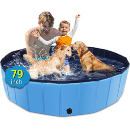 Foldable Dog Pool, 100 x 30.5 inches, Oversized, Hard Plastic, Portable, Swimming Pool for Dogs, Cats, and Children, Pet, Puppy Bathtub, Foldable, Kiddie Pool (Blue, 200cm)