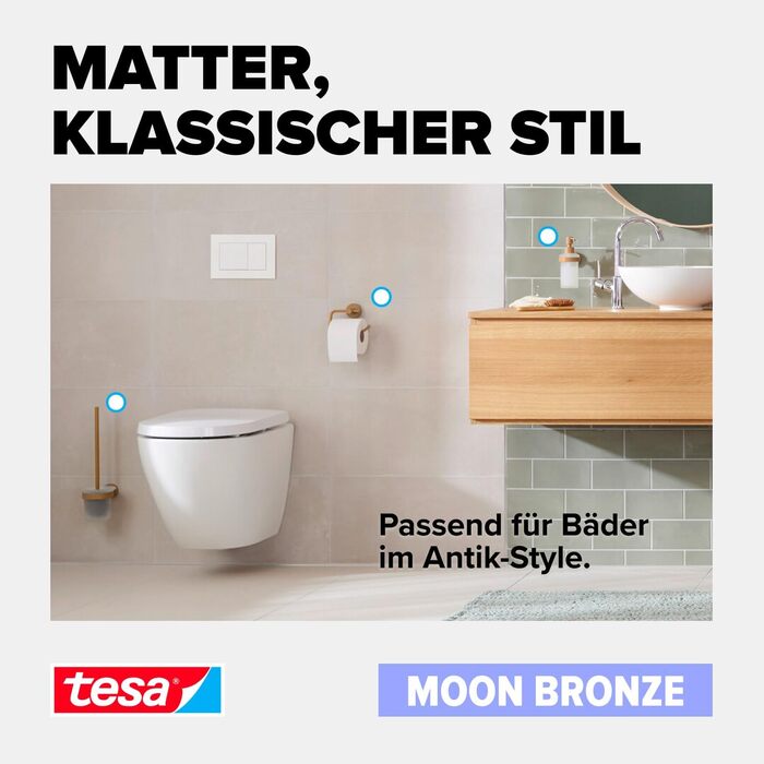 Тримач для туалетного паперу tesa Moon Bronze, самоклеючий, металевий з PVD-покриттям (матовий бронзовий), без свердління, 140x99x53 мм