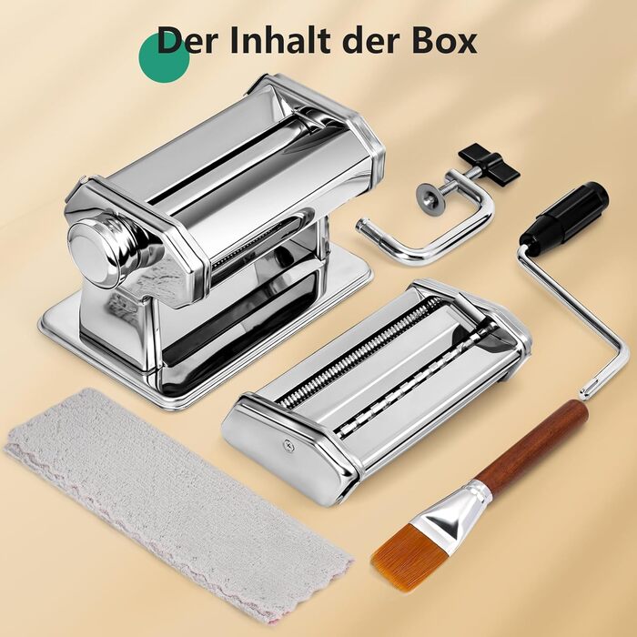 Manual Pasta Machine, Stainless Steel Pastamaker with Two Widths, Stainless Steel Roller and Cutter with 7 Adjustable Settings for Noodles, Spaghetti, Fettuccine, Lasagna