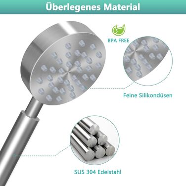 Stainless Steel Shower Head, Water-Saving Showerhead, High-Pressure Shower Head, Handheld Shower Head with Strong Jet, Rain Shower Head for Bathing, Spa, and Tub Cleaning (Silver)