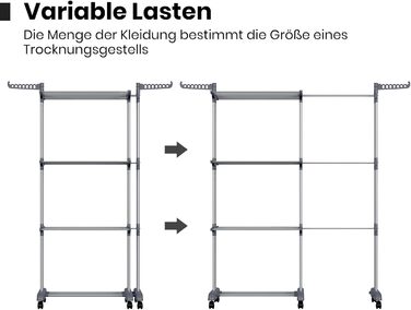 Сушарка для білизни Oak & Tea Tower, 83-200 см, з висувними крилами, XXL, 4 яруси, на коліщатках, для дому та вулиці, сіра