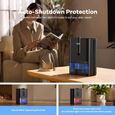 Електричний осушувач повітря для дому, 80м², 2500 мл, автоматичне відтанення, режим сну, захист від вологи та плісняви, для ванної кімнати/спальні, чорний