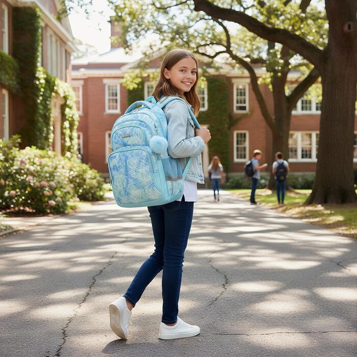 Дитячий рюкзак Cusangel для школи, 1-7 клас, велика місткість, 17 дюймів, блакитне серце