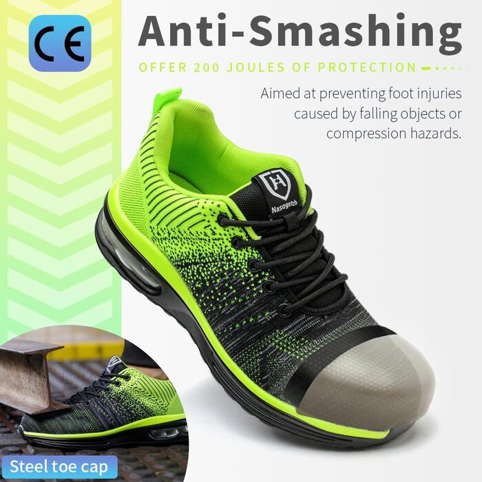 Зварювальні черевики Nasogetch для чоловіків та жінок, робочі черевики з металевим носком, спортивні, дихаючі (48 EU, Зелений)
