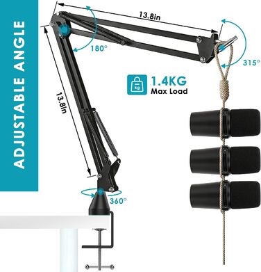 Тримач для мікрофона YOUSHARES з кріпленням для столу та стіни, металева конструкція, поп-фільтр для Shure MV7