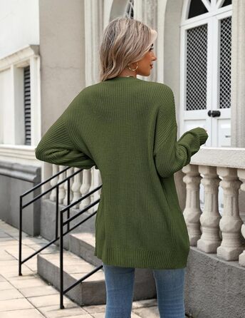 Жіночий в'язаний кардиган Zeagoo з довгим рукавом, вільний крій, V-подібний виріз, грубий в'язання, на кнопках, для осені/зими (зелений, S)