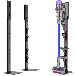 Підставка для пилососа Dyson з відкидними гачками та міцною основою з вуглецевої сталі – монтаж без свердління, компактне зберігання для всіх бездротових пилососів Dyson та аксесуарів (Чорний)