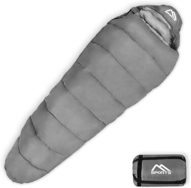 Спальний мішок MSports Premium Outdoor з ременем для перенесення – вибір для весни/літа (200GSM) або осені/зими (300GSM) для кемпінгу, подорожей, фестивалів – теплий мумієподібний спальний мішок оливкового кольору (сріблясто-сірий, 200 GSM – весна/літо)