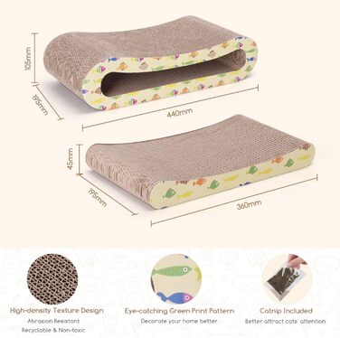 2 x Cat Scratch Board Scratch Cardboard for Cats 2 in 1, Cat Scratcher with Catnip, Recyclable Quality Cardboard Scratch Pad, Scratch Pads Double-Sided Available