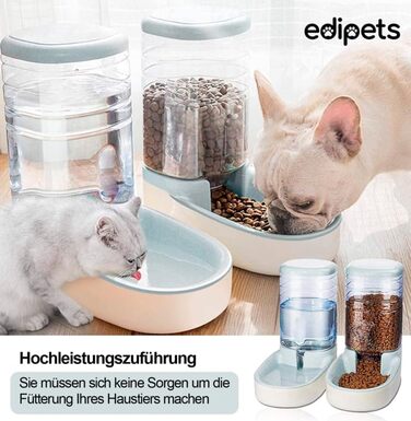 Edipets Automatic Pet Feeder & Water Dispenser - 2 Vessels, 3.8L - Cat & Dog Food & Water Bowl (Gray)