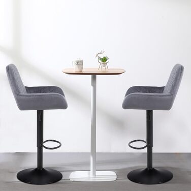 Ralex Velvet Bar Stools 2-Pack - Adjustable Swivel Bar Chairs with Backrest & Armrests for Kitchen, Bar & Counter (Gray)