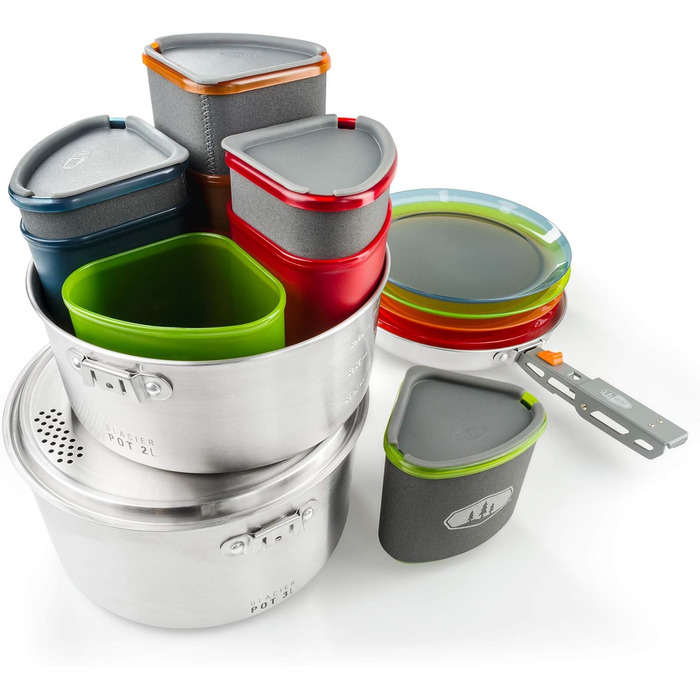Набір посуду GSI Outdoors Glacier Edelstahl для кемпінгу та подорожей на 4 особи (нержавіюча сталь)