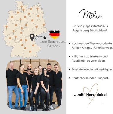 Термос Milu: ізольована фляга з нержавіючої сталі, 100% без витоку, подвійна ізоляція (оливковий, 1000 мл)