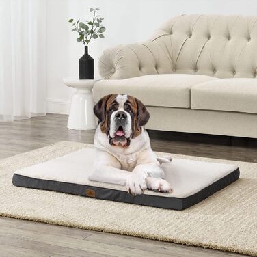 Ортопедичне ліжко для собак Juskys Milow, 76x51 см - м'яке та стабільне, знімний та пральний чохол - подушка для собак, килимок для маленьких собак - сірий (81 x 112 x 8 см, бежевий)