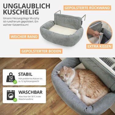 Premium Cat Heating Bed - Murphy - for cats up to 12kg - suitable for all radiators - all-around padded - cat bed for the heater