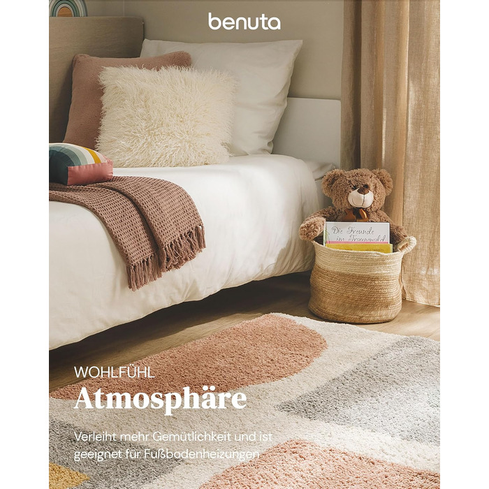 benuta Listening Kids Rug Gobi - Acrylic Fiber - Rectangular & in Style: Geometric, Hygge & Cozy, Scandi Living - Easy to Care For for Living Room Bedroom, Multicolor, 120x170 cm 120 x 170 cm (Rectangular) Multicolor