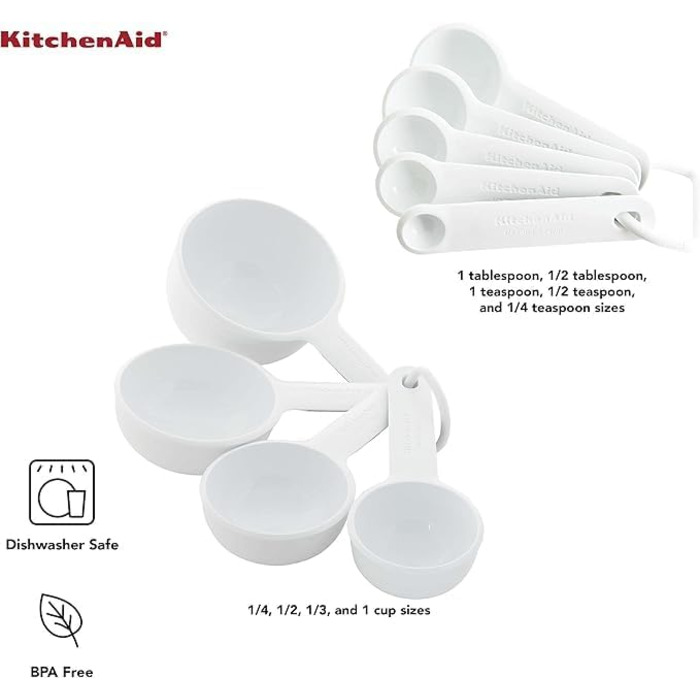 Набір мірних ложок і чаш KitchenAid, 9 предметів, білий