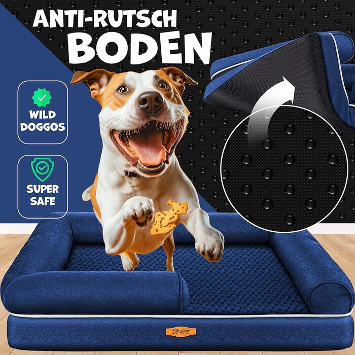 Ортопедичне ліжко для собак з подушкою та мискою, 3 іграшки, лежанка для собак маленьких, середніх та великих порід, знімний та пральний чохол, 106x80x22 см, Navyblau L (106 x 80 x 25 см) Navyblau