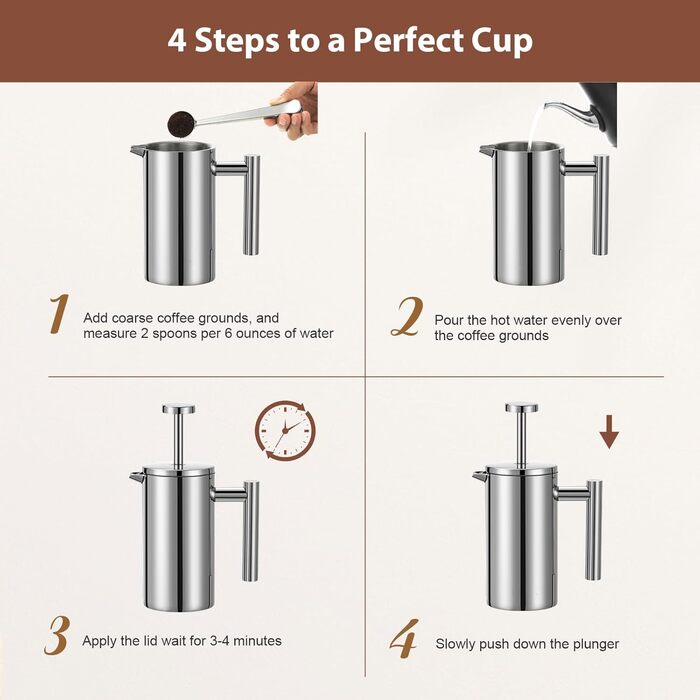 Make a French Press Coffee Maker, 1500 ml large insulated Cafetiere, double-walled insulated stainless steel, 3-stage filter system, French press for home, camping and office, Silver