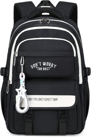 Шкільний рюкзак Tanou для підлітків, рюкзак для школи, великий шкільний ранець для дівчаток 4-12 класів, водонепроникний, зручний денний рюкзак для початкової, середньої та вищої школи (Чорний)