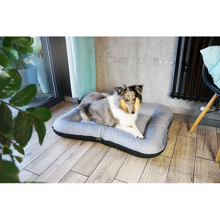 Ліжко для собак середніх порід 4L Textil KLEO, 90x70 см, водонепроникне, з блискавкою, темно-зелене/сіре