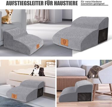 Сходинки для собак Myiosus: 2 сходинки, водонепроникні, з неслизьким покриттям, для диванів та ліжок, знімний чохол, портативні, сірого кольору