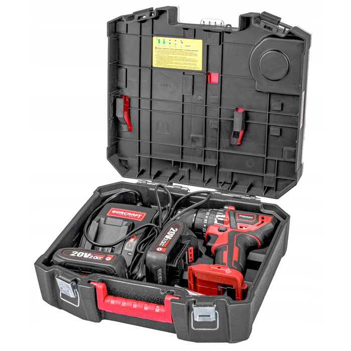 Акумуляторний шуруповерт Worcraft 20 V 2,0 Ah з кейсом та набором аксесуарів