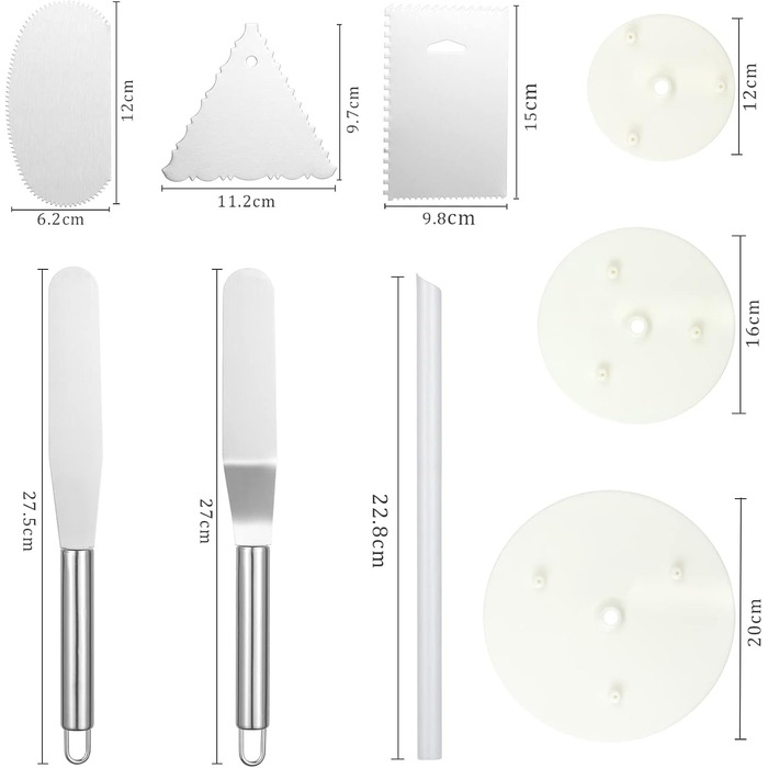 Кінзіндер: Поворотна платформа для тортів, вертушка для декорування з підставками, шпателі, гребінці, підставки для випічки