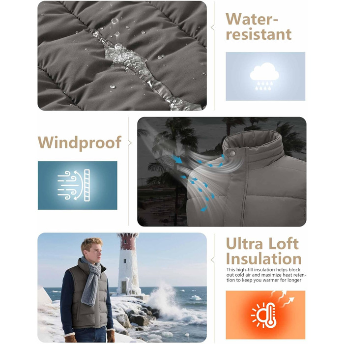 Стьобана жилетка для чоловіків 33,000ft - тепла спортивна жилетка для активного відпочинку, туризму, гольфу та верхової їзди. Водовідштовхуюча, з 4 кишенями, зелено-коричневого кольору, розмір S