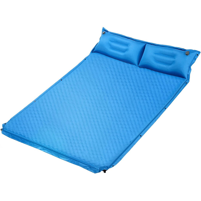 Каремат туристичний самонадувний GYMAX для кемпінгу, на 2 особи з подушками та сумкою, 187 x 131 см, блакитний