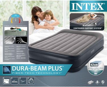 Надувний матрац Intex 64126 Essential Rest Dura-Beam Plus Queen сірий 230V - двоспальний матрац для дому та відпочинку
