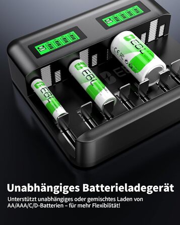 Зарядний пристрій EBL для акумуляторів AA AAA C D NI-MH, Type-C, LCD дисплей, швидка зарядка