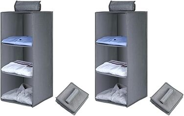 Органайзер для шафи AiQInu з 3 відділеннями, підвісний, складний, бамбуковий, сірий (2 шт.)