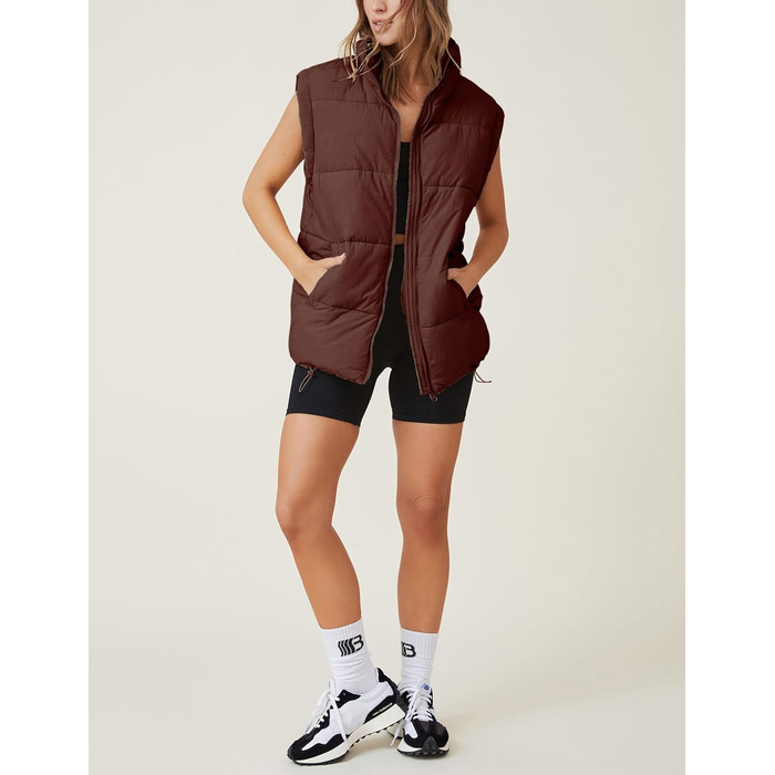 Жиле пухове Zhiyouni Daen, коричневе, розмір L, на блискавці, з високим коміром