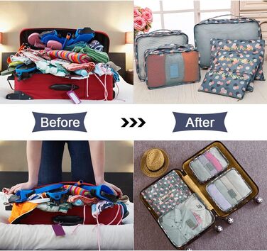 Органайзер для валізи Vicloon, набір 8/6 шт. - сумки-органайзери для подорожей, аксесуари для валізи, чохли для взуття, косметичні сумки, блакитний з квітковим принтом