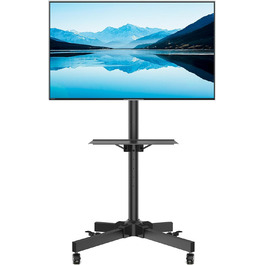 Підставка для телевізора BONTEC на коліщатках для Plasma/LCD/LED телевізорів 23-60 дюймів, регульована по висоті, з підсвічуванням та немаркими колесами, VESA до 400x400, до 40 кг, чорний