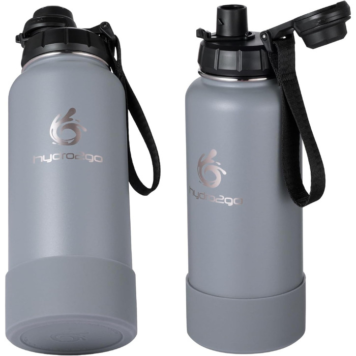 Термофляга Hydro2Go Edelstahl 950 мл з соломинкою - Ізольована, BPA-free, не протікає, 24 год холод/12 год гаряче, для спорту та активного відпочинку (срібляста)