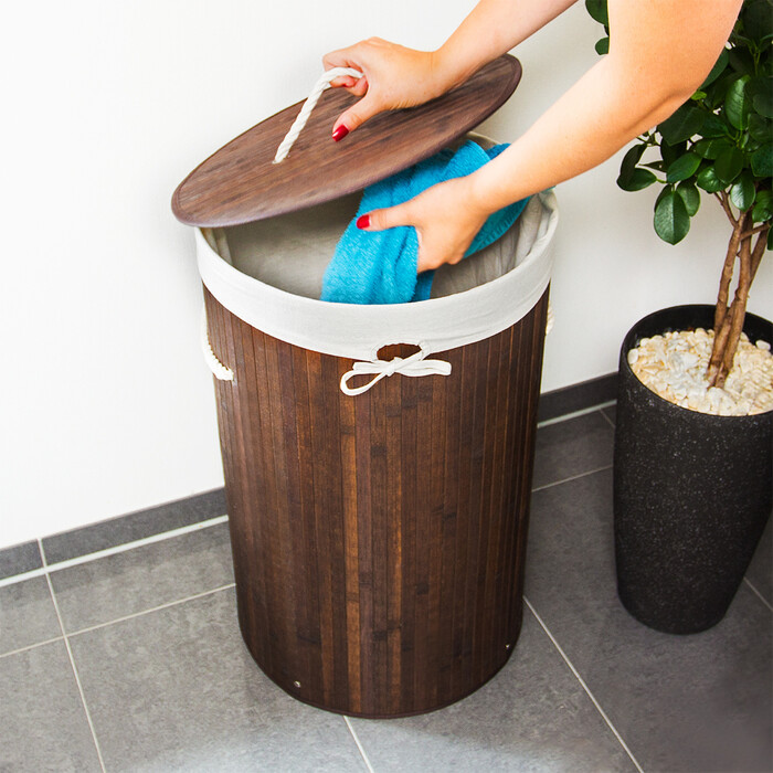 Relaxdays Bamboo Laundry Basket, Round